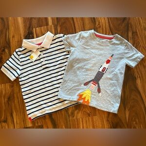 Mini Boden Boys NWT Navy Striped Polo Shirt & Rocket Appliqué Shirts 2 Tops 3 4